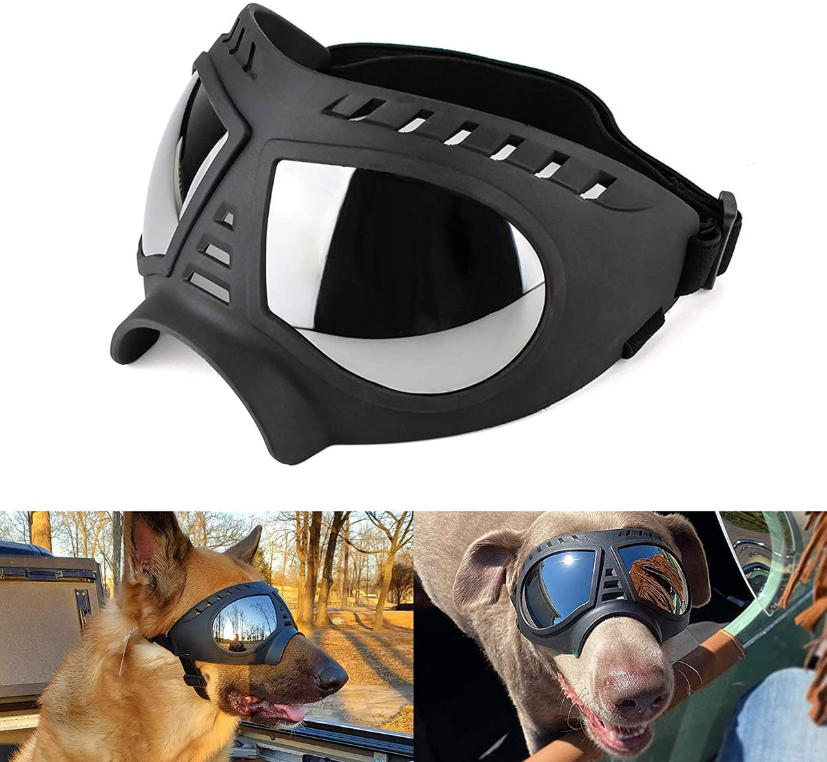 Buy QUMY Dog Sunglasses Dog Goggles for Medium Large Breed Dogs, Wind Dust  Fog Protection Eye Wear Pet Glasses with Adjustable Strap for Motorcycle  Car Driving Bike Riding Hiking Swimming Over 15lbs