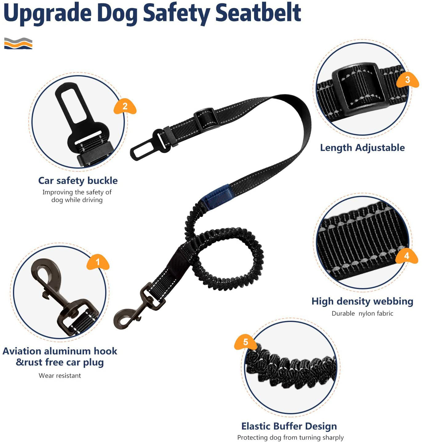 QUMY Verstellbarer Hunde-Sicherheitsgurt für Auto