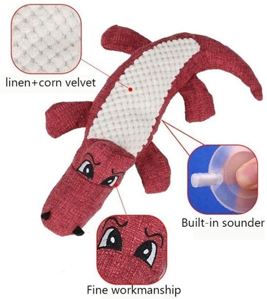 QUMY Dog Toy Linen Plush Squeaky Crocodile - QUMY