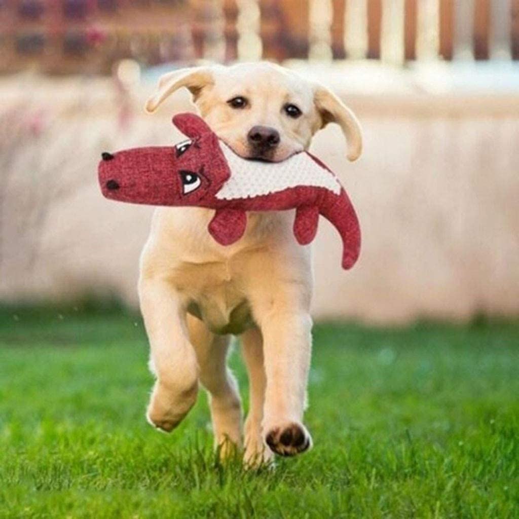QUMY Dog Toy Linen Plush Squeaky Crocodile - QUMY